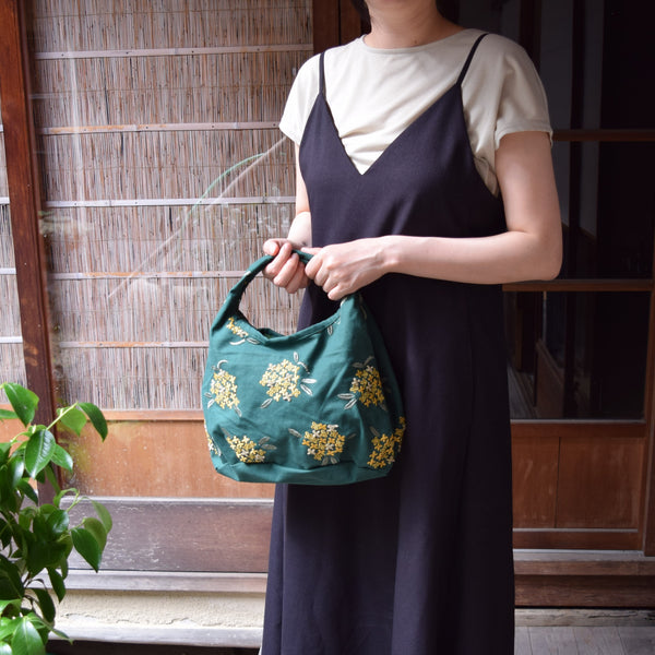 Polyester Handbag Tote bag - Osmanthus Flower Pattern, Dark Green