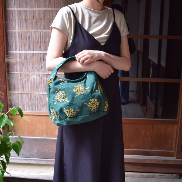 Polyester Handbag Tote bag - Osmanthus Flower Pattern, Dark Green