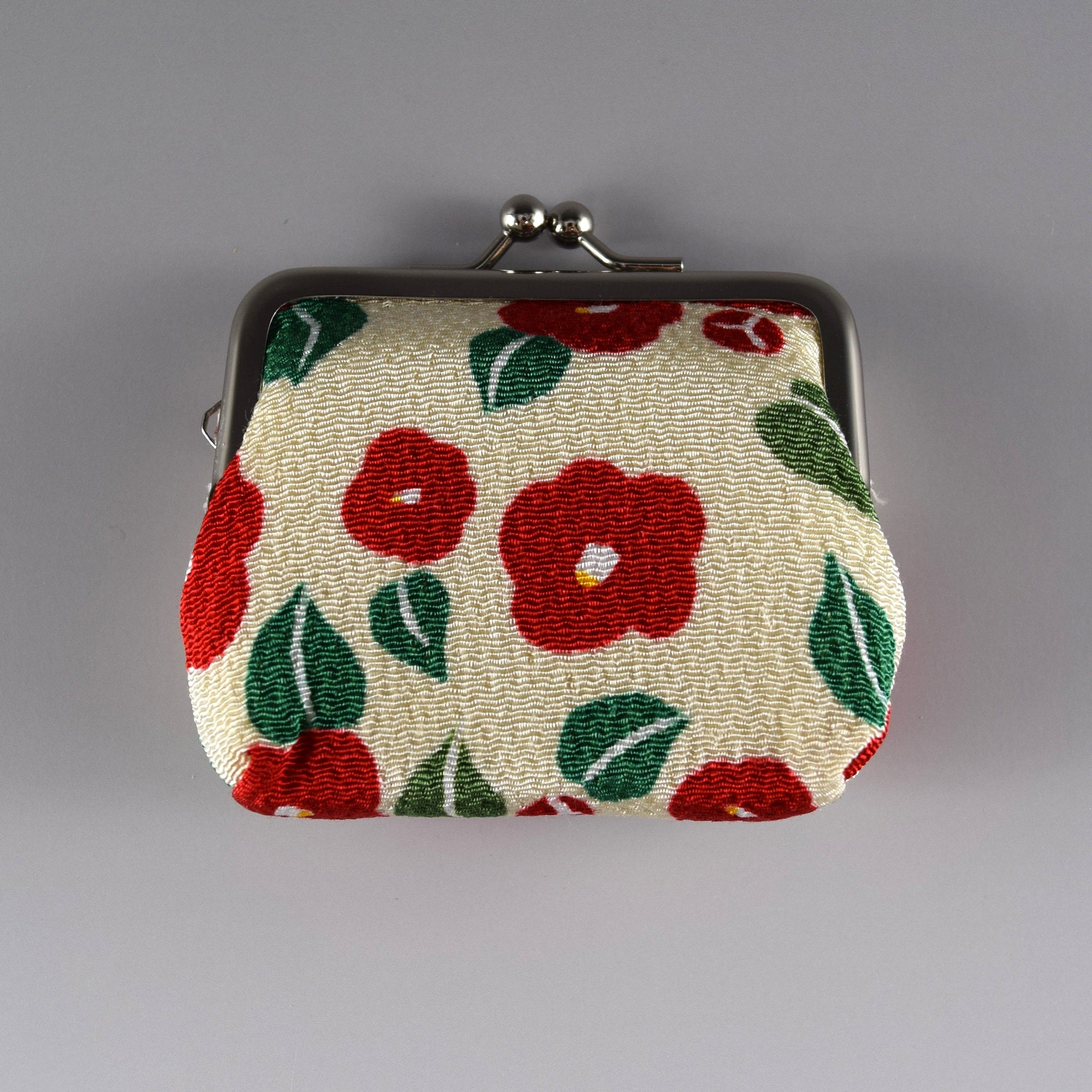 Japanese Metal Clasp Purse Pouch Camellia Flower Pattern