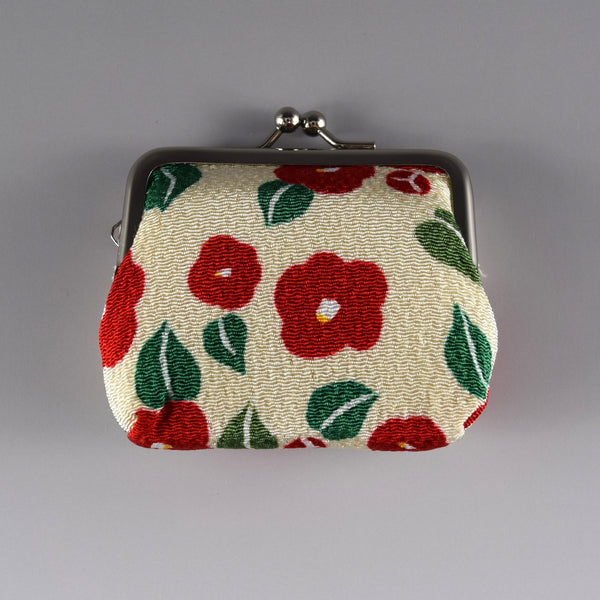 Japanese Metal Clasp Purse Pouch Camellia Flower Pattern Hanagatami -Medium Size