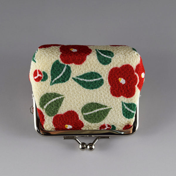 Japanese Metal Clasp Purse Pouch Camellia Flower Pattern Hanagatami -Medium Size