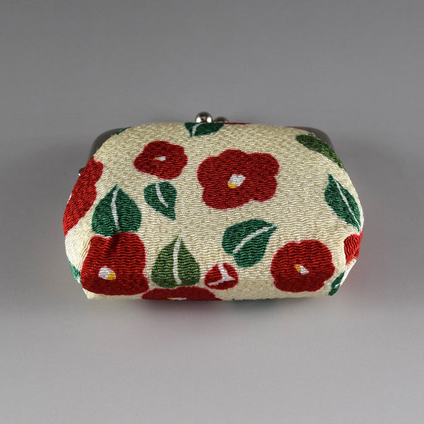 Japanese Metal Clasp Purse Pouch Camellia Flower Pattern Hanagatami -Medium Size