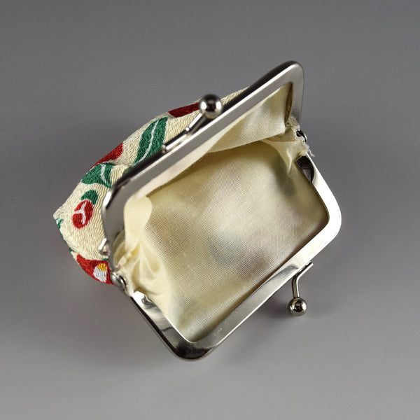 Japanese Metal Clasp Purse Pouch Camellia Flower Pattern Hanagatami -Medium Size