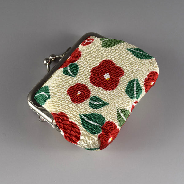 Japanese Metal Clasp Purse Pouch Camellia Flower Pattern Hanagatami -Medium Size