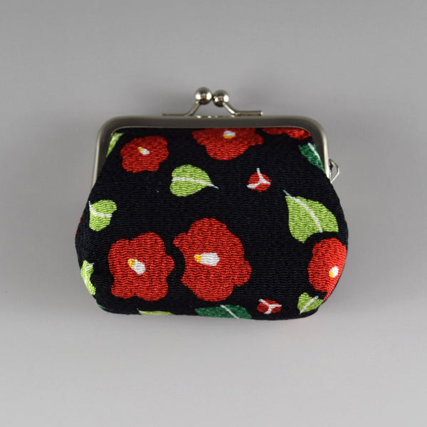 Japanese Metal Clasp Purse Pouch Camellia Flower Pattern Hanagatami -Medium Size