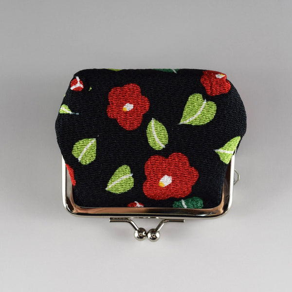 Japanese Metal Clasp Purse Pouch Camellia Flower Pattern Hanagatami -Medium Size