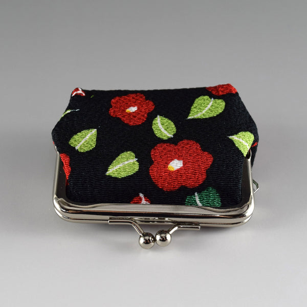 Japanese Metal Clasp Purse Pouch Camellia Flower Pattern Hanagatami -Medium Size