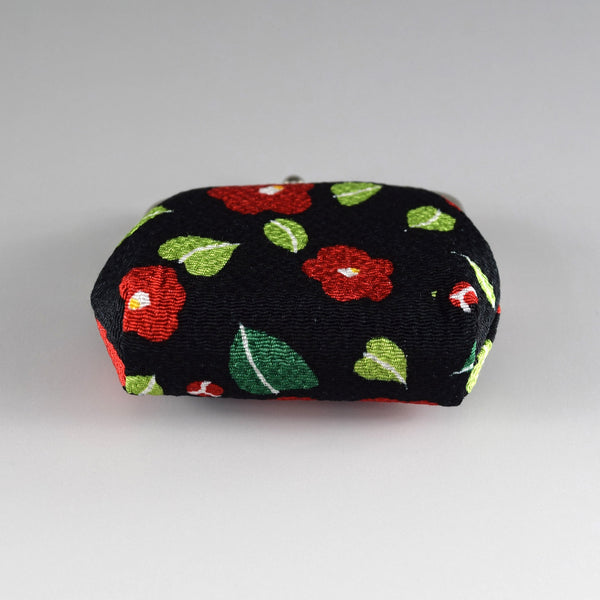 Japanese Metal Clasp Purse Pouch Camellia Flower Pattern Hanagatami -Medium Size