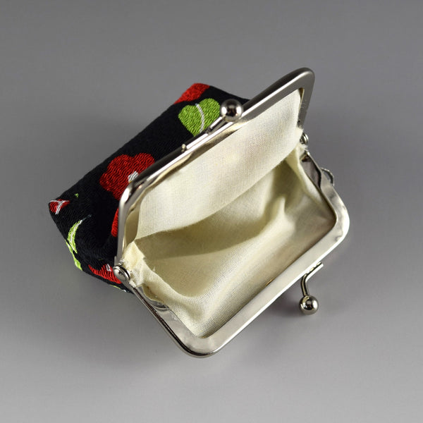 Japanese Metal Clasp Purse Pouch Camellia Flower Pattern Hanagatami -Medium Size