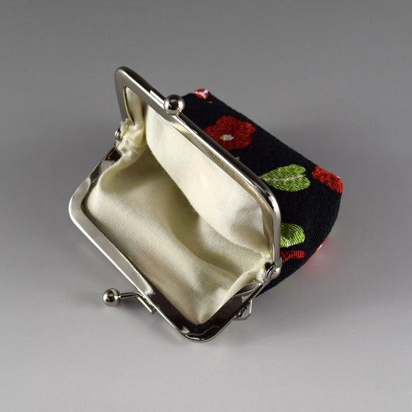 Japanese Metal Clasp Purse Pouch Camellia Flower Pattern Hanagatami -Medium Size