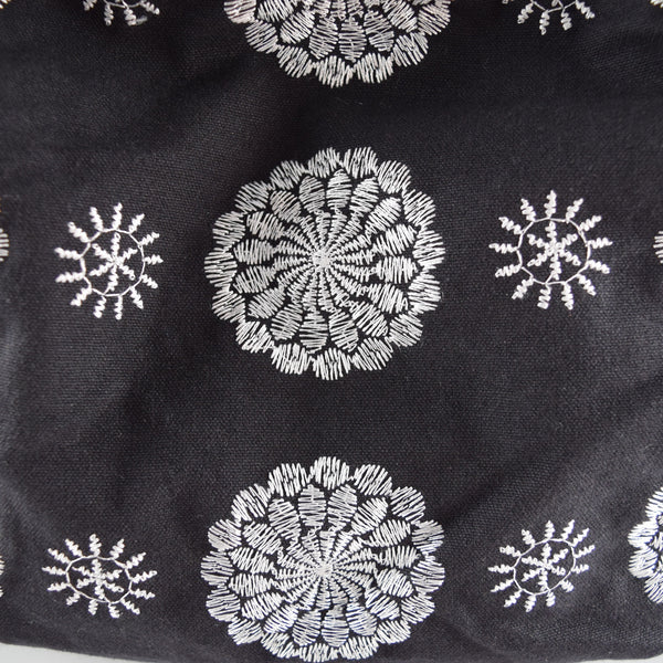 Polyester Handbag Tote bag - Chrysanthemum Flower Pattern, Black