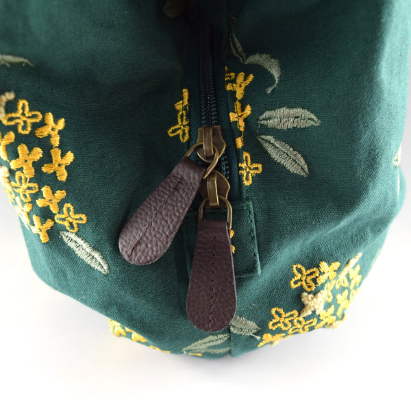 Polyester Handbag Tote bag - Osmanthus Flower Pattern, Dark Green