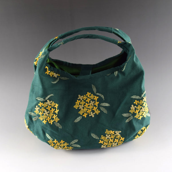 Polyester Handbag Tote bag - Osmanthus Flower Pattern, Dark Green