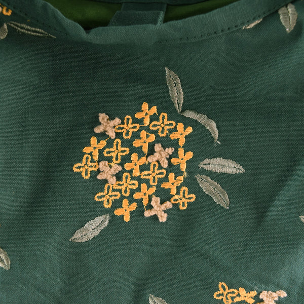 Polyester Handbag Tote bag - Osmanthus Flower Pattern, Dark Green