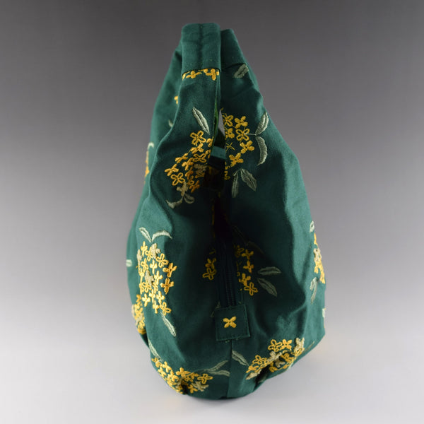 Polyester Handbag Tote bag - Osmanthus Flower Pattern, Dark Green