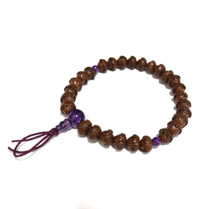 9mm Lotus Bodhi Tree Wood & Amethyst Bracelet - 京都あさひ屋－Kyoto Asahiya