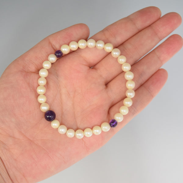 Imitation Pearl Amethyst Beads Japanese Juzu Bracelet Used Second-hand