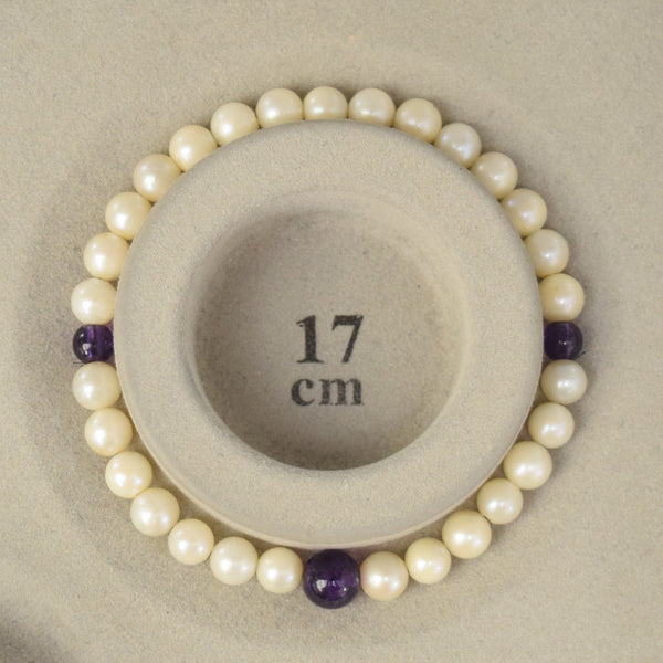 イミテーションパール　真珠　アメジスト　紫水晶　腕輪　ブレスレット　中古