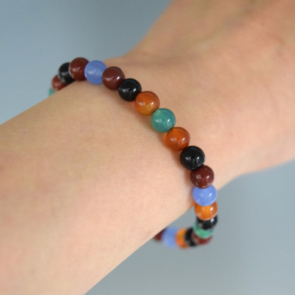 5 Color Glass Beads Japanese Juzu Bracelet Used Second-hand