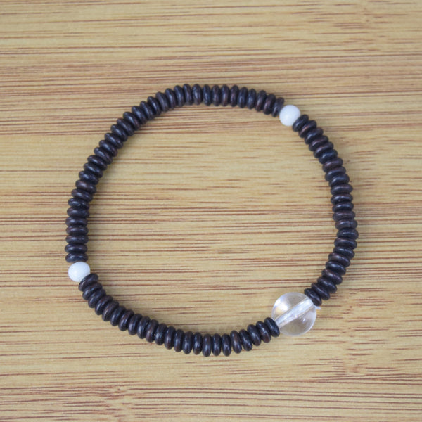 Sendan Chinaberry wood flat Beads Crystal Japanese Juzu Bracelet Used Second-hand