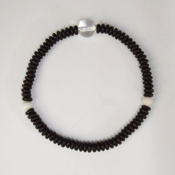 Sendan Chinaberry wood flat Beads Crystal Japanese Juzu Bracelet Used Second-hand