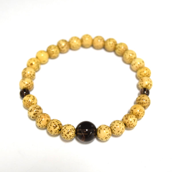 Bodhi Seed Wood & Brown Quartz Bracelet Beads 3 Sizes - 京都あさひ屋－Kyoto Asahiya