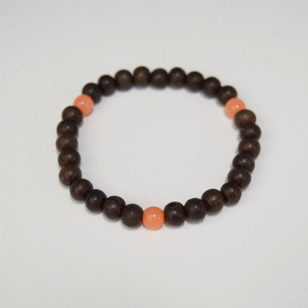 Sendan Chinaberry wood Beads Orange Glass Japanese Juzu Bracelet Used Second-hand