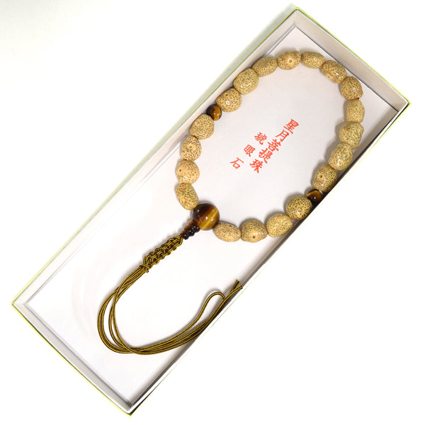 White Bodhi Seed Wood & Tiger Eye Juzu Prayer beads - 京都あさひ屋－Kyoto Asahiya