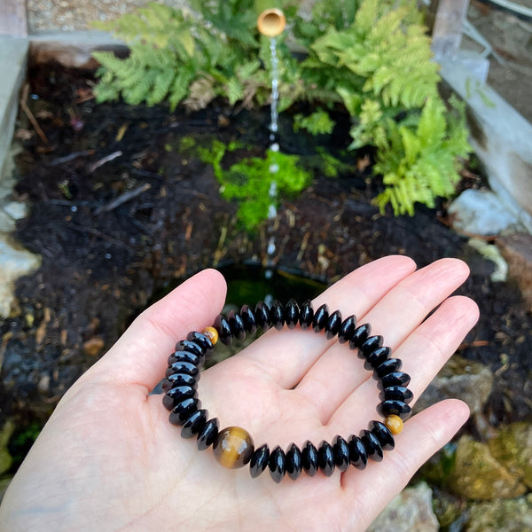 10mm Kokutan Ebony Lens beads & Tiger Eye Bracelet