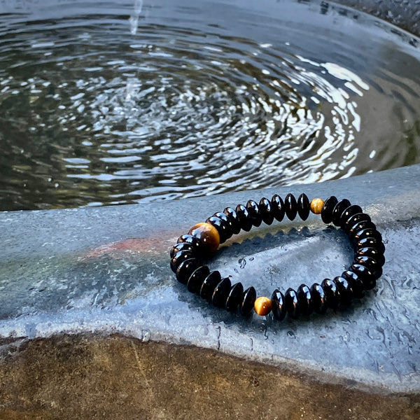 10mm Kokutan Ebony Lens beads & Tiger Eye Bracelet