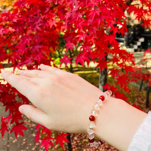 7mm Crystal & Red Agate / Amethyst / Indian Jade Bracelet