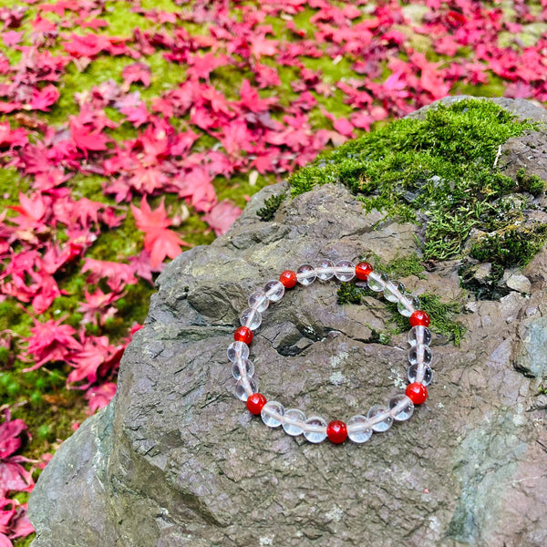 7mm Crystal & Red Agate / Amethyst / Indian Jade Bracelet