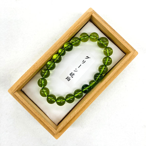 【１点もの】10mm グリーンアンバー ブレスレット