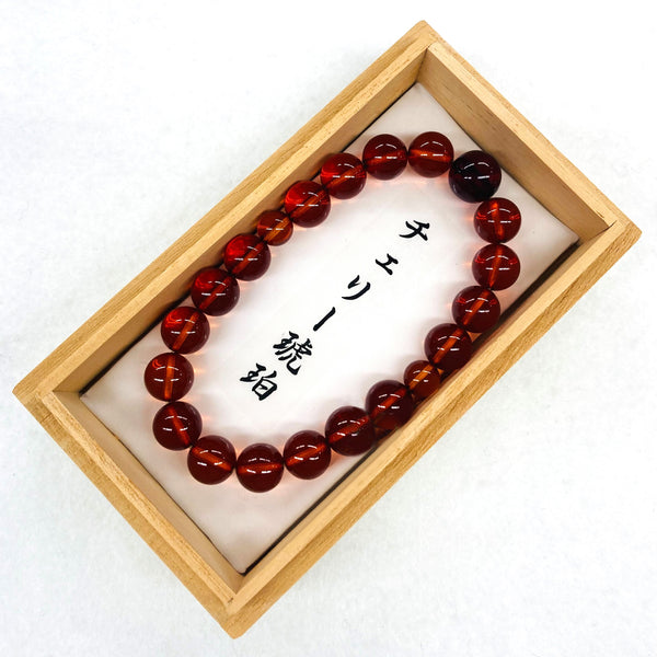 [One of a kind] 10mm Nature Cherry Red Amber Bracelet
