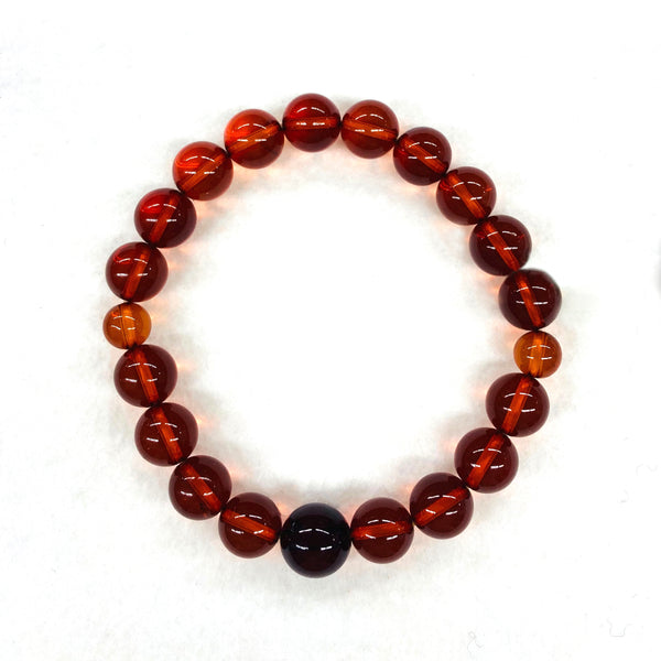 [One of a kind] 10mm Nature Cherry Red Amber Bracelet