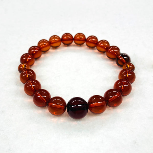 [One of a kind] 10mm Nature Cherry Red Amber Bracelet