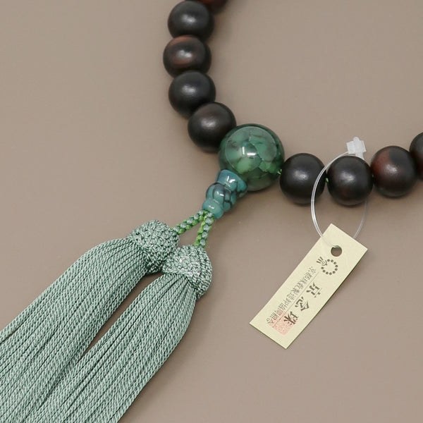縞黒檀 緑龍紋瑪瑙 略式数珠