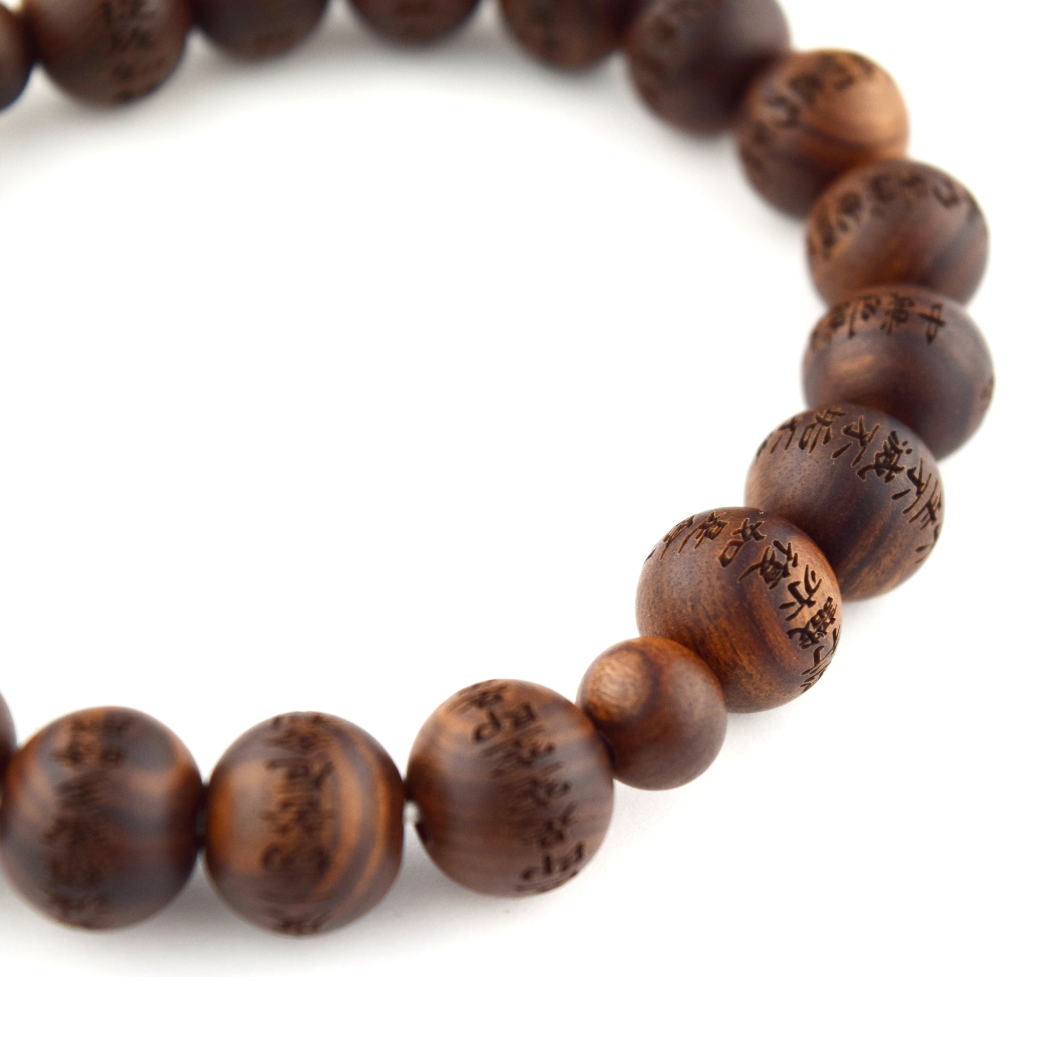 Handmade Japanese Kisohinoki Wood Bracelet – Kyoto Juzu Rosary Style With Heart Sutra Engraved Beads