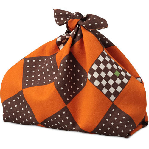 68cm Polyester Furoshiki - Checkered pattern Orange