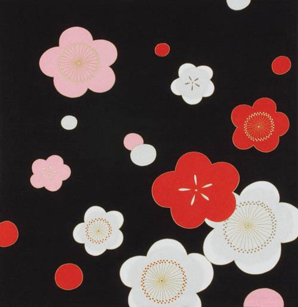 68cm Rayon Furoshiki - Japanese Plum Flowers Black