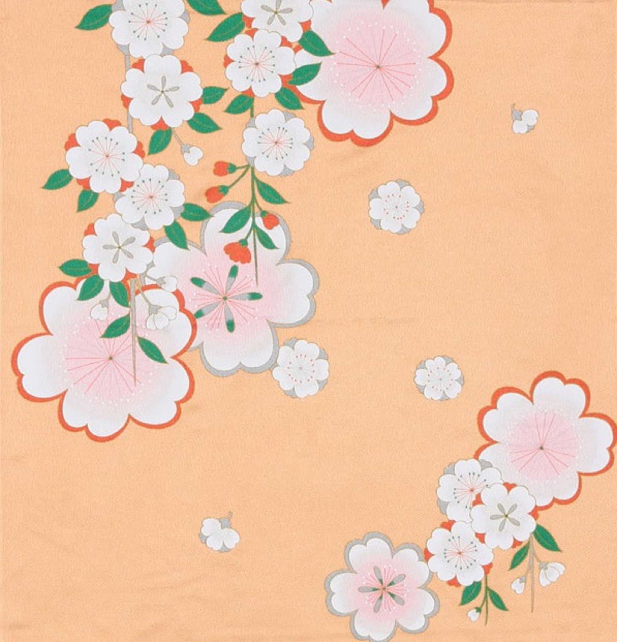 68cm Rayon Furoshiki - Japanese Cherry blossom Flowers Orange