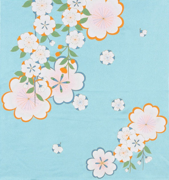 68cm Rayon Furoshiki - Japanese Cherry blossom Flowers Sky blue