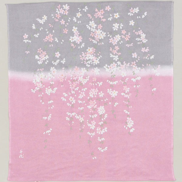 45cm / 68cm Rayon Furoshiki - Chiyo Uno Weeping Cherry Blossoms Silver gray