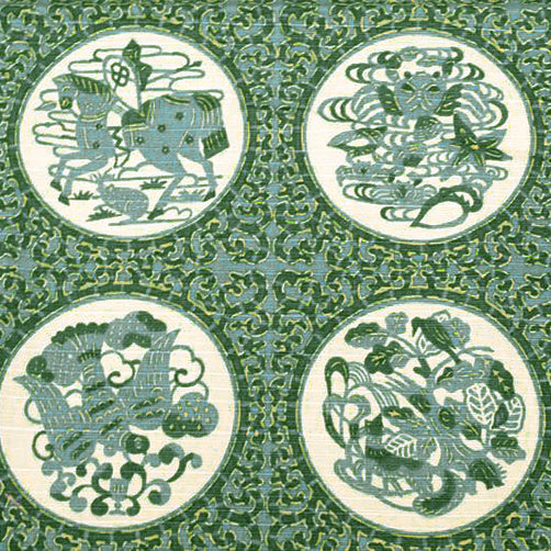 43cm Cotton Furoshiki - Keisuke Serizawa Aesop's Fables (Green )