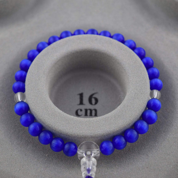 5.8mm Blue Glass Cat's Eye & Clear Crystal Bracelet