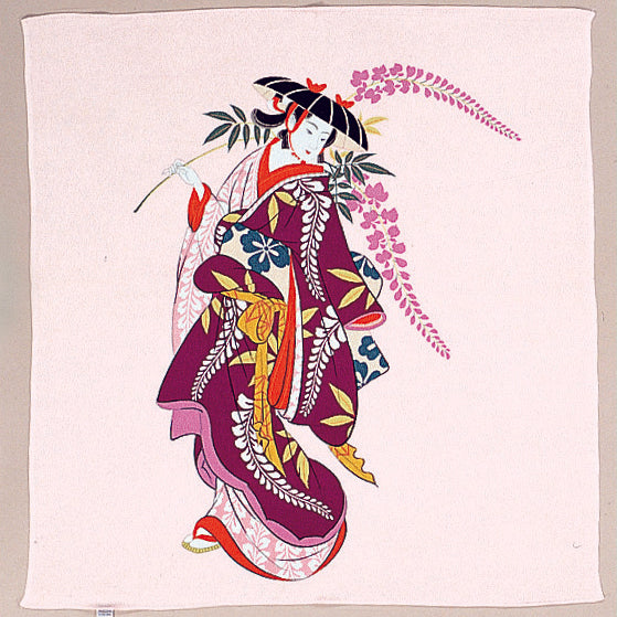 68cm Rayon Furoshiki - Ukiyo-e Wisteria Beauty