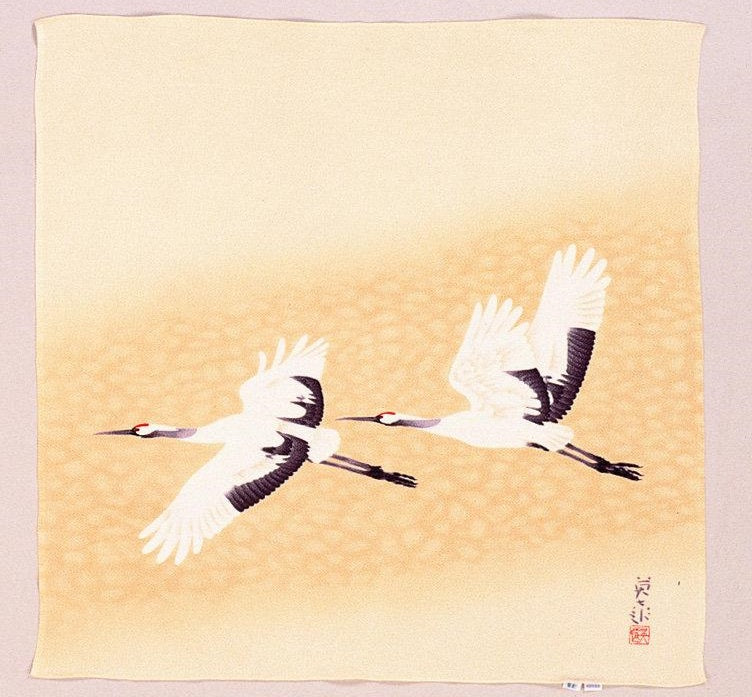 68cm Silk Furoshiki - Iwahashi Eien Flying Crane