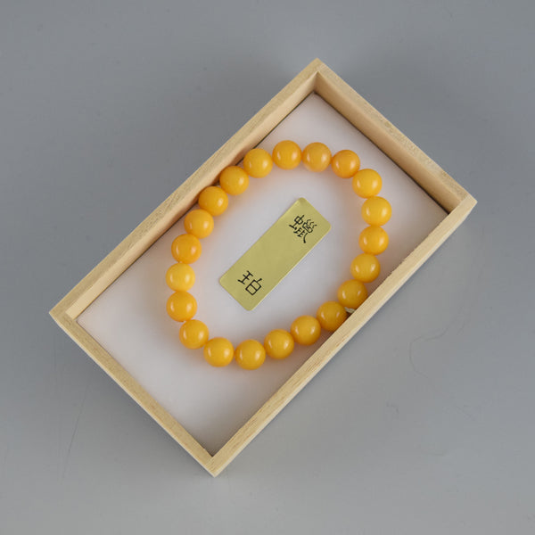 [One of a kind] 9mm Yellow Honey Amber Bracelet