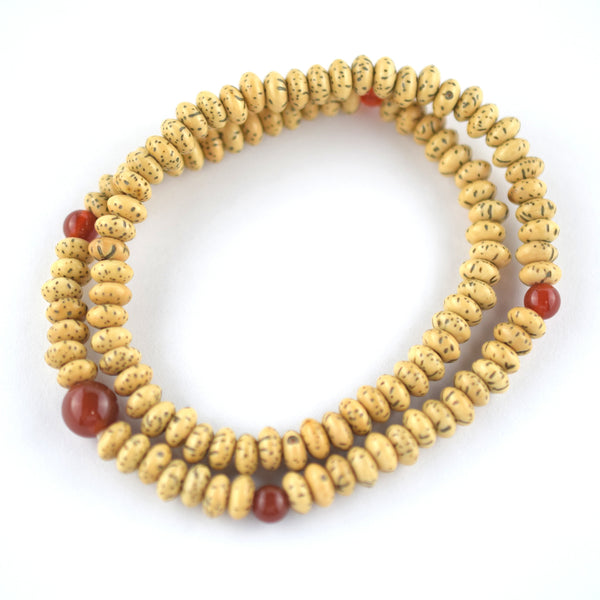 6mm 108 White Bodhi tree Wood & Red Agate Double Bracelet