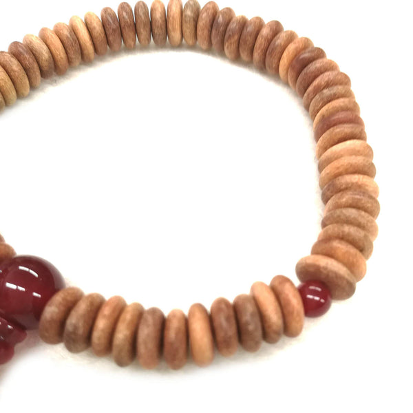 8mm Indian Sandalwood Flat Beads & Red Agate Bracelet